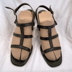 Black Leather Sandals with Heels